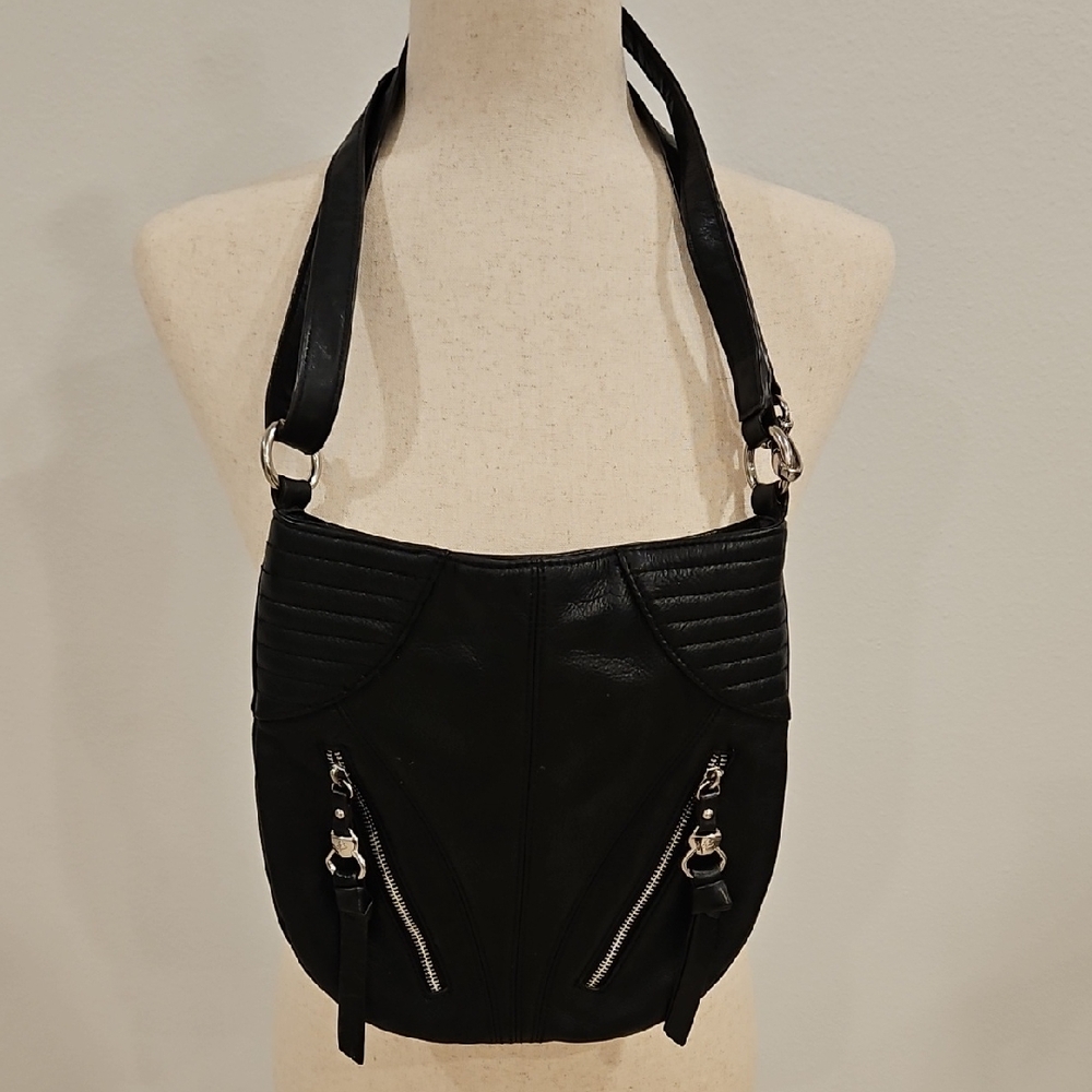 B. Makowsky Leather Shoulder Bag with Zipper Accents